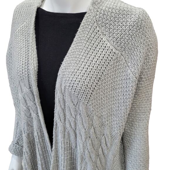 Sam Edelman Sarita Gray Mixed Knit Long Cardigan Sweater Women’s Small Oversized - Picture 4 of 10